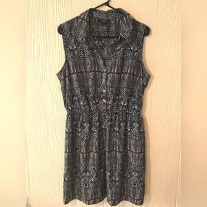 Alfani Giraffe Print Mini Dress Sleeveless Button Front Size 16 Brown Black